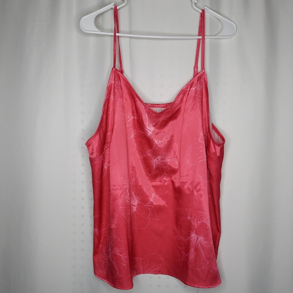Cato Sleep Camisole Tank 22/24 Pink Satin Open Slit Back V-neck Adjustable Strap